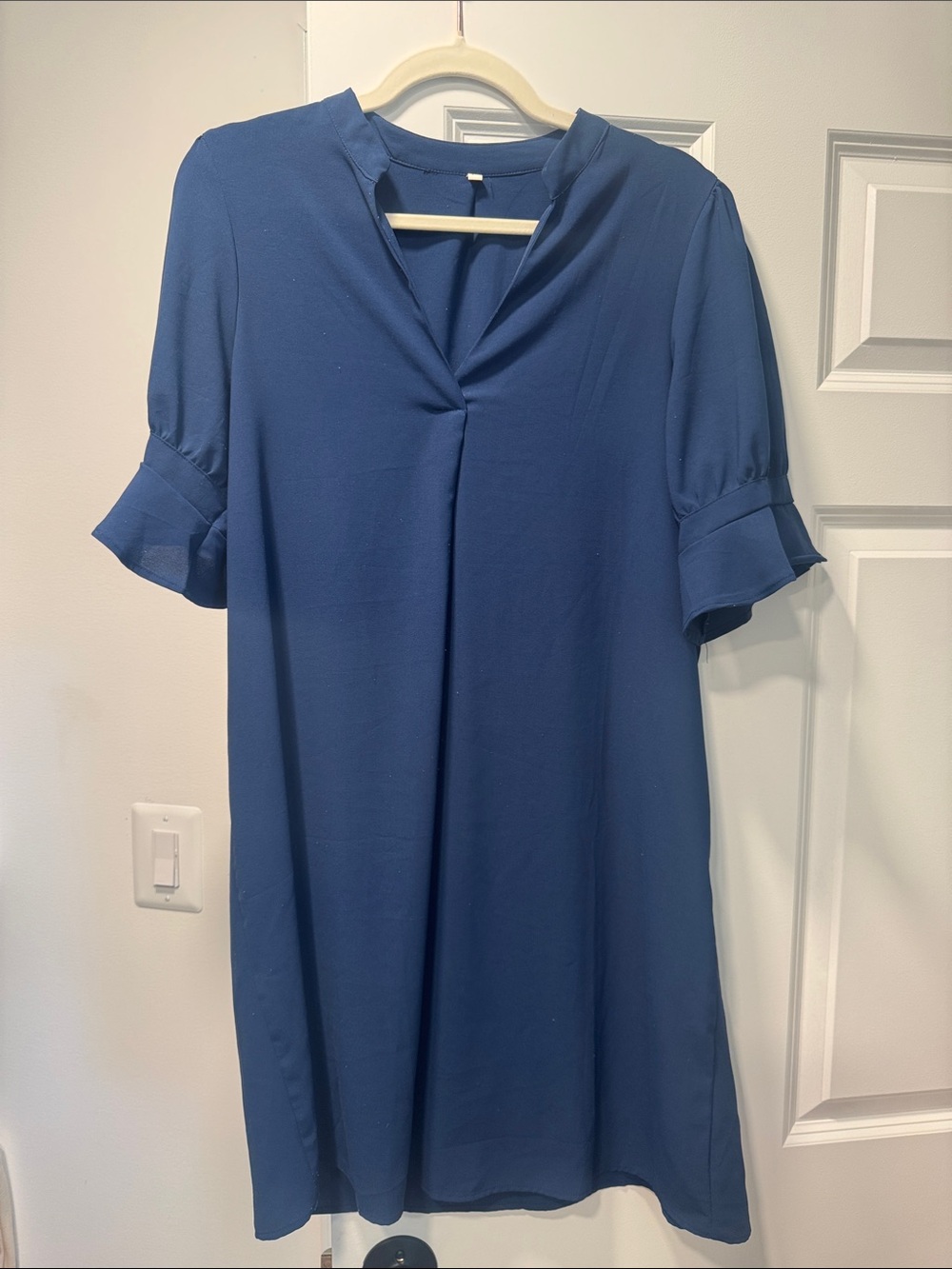 Amazon Blue V-Neck Mini Dress with Ruffle Sleeves